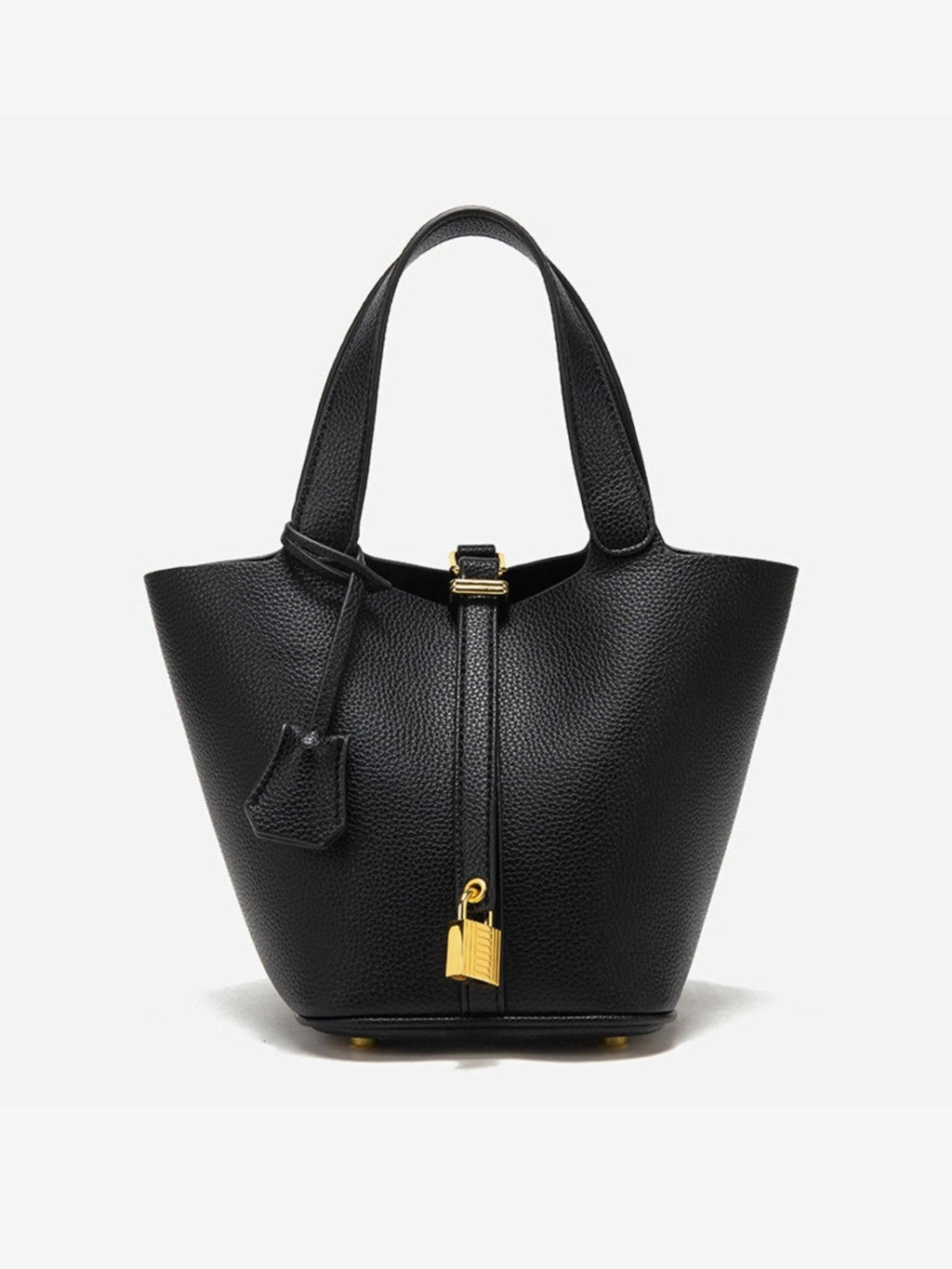 Women's Leather Bucket Handbag with Gold-Tone Hardware