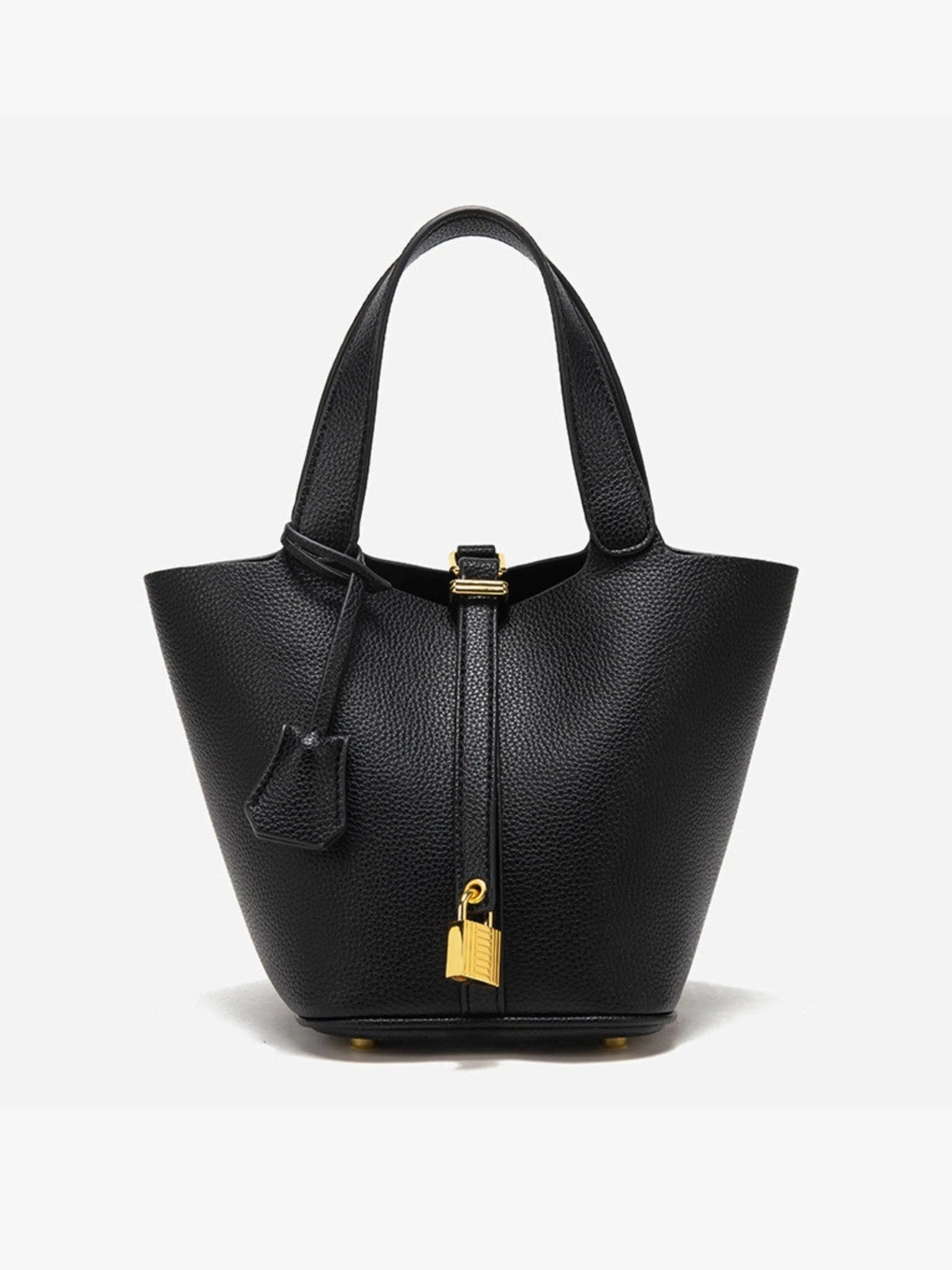 Women's Leather Bucket Handbag with Gold-Tone Hardware