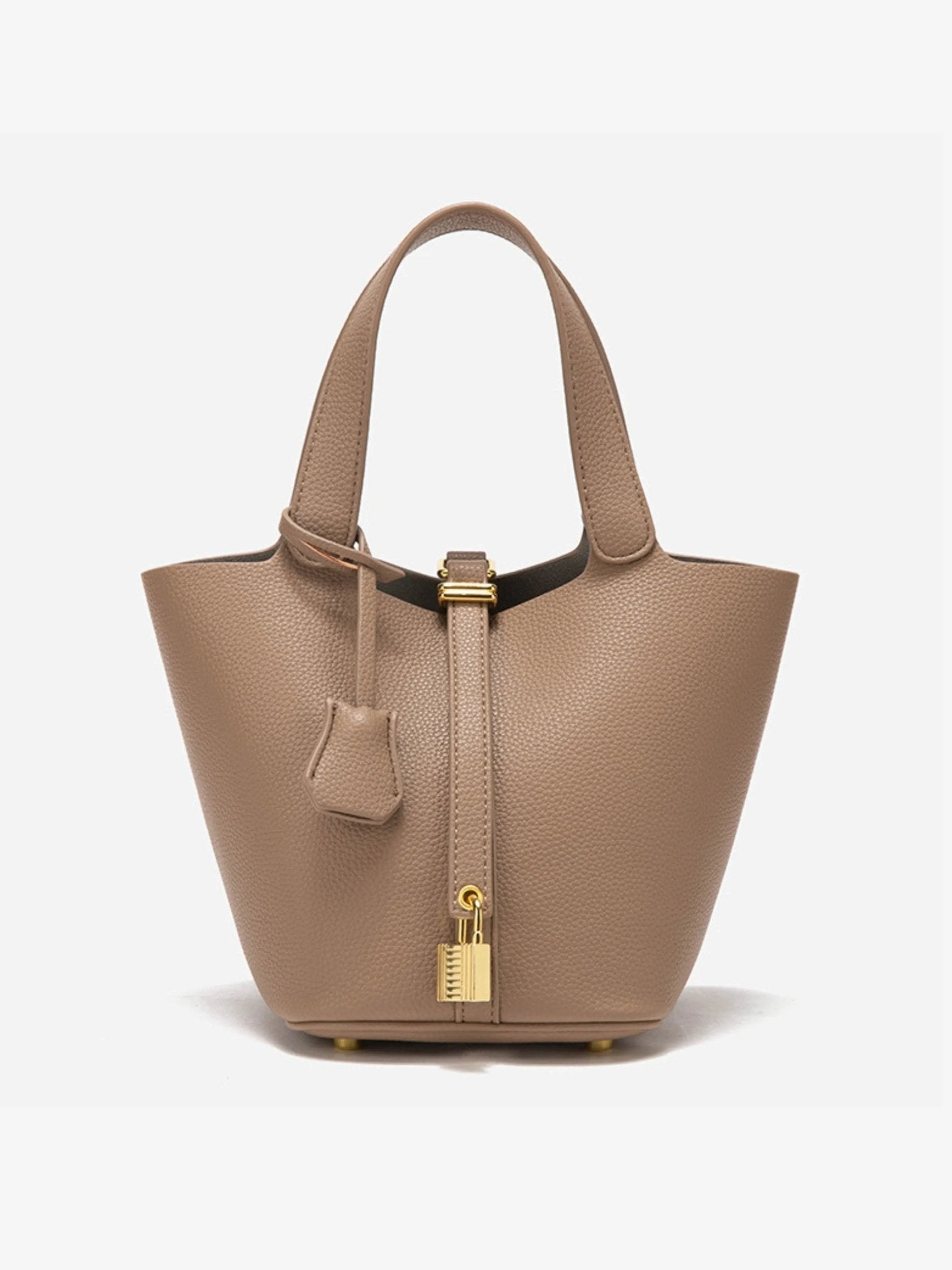 Women's Leather Bucket Handbag with Gold-Tone Hardware