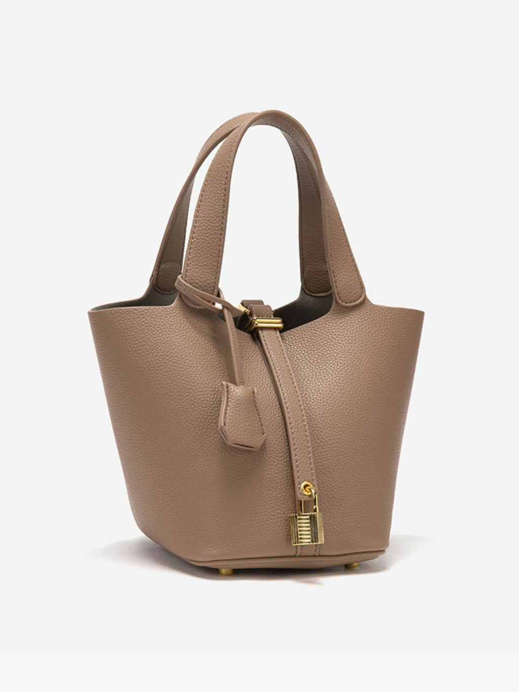 Women's Leather Bucket Handbag with Gold-Tone Hardware