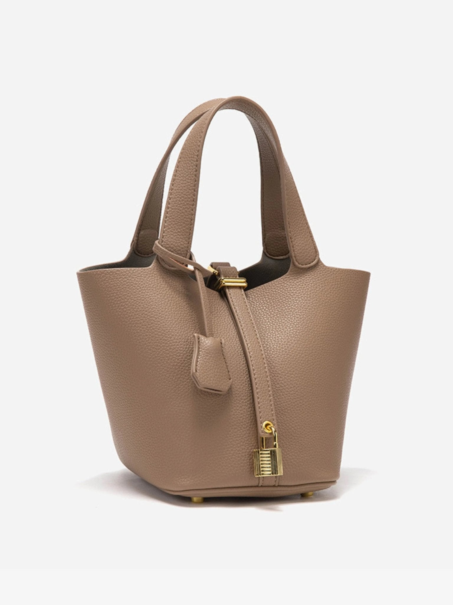 Women's Leather Bucket Handbag with Gold-Tone Hardware