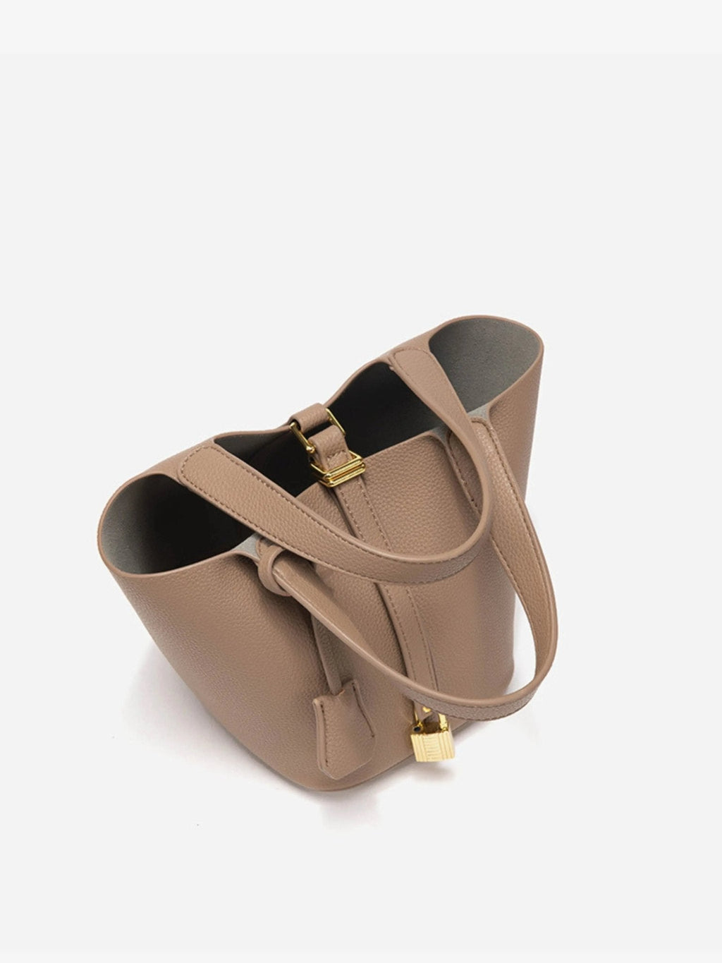 Women's Leather Bucket Handbag with Gold-Tone Hardware