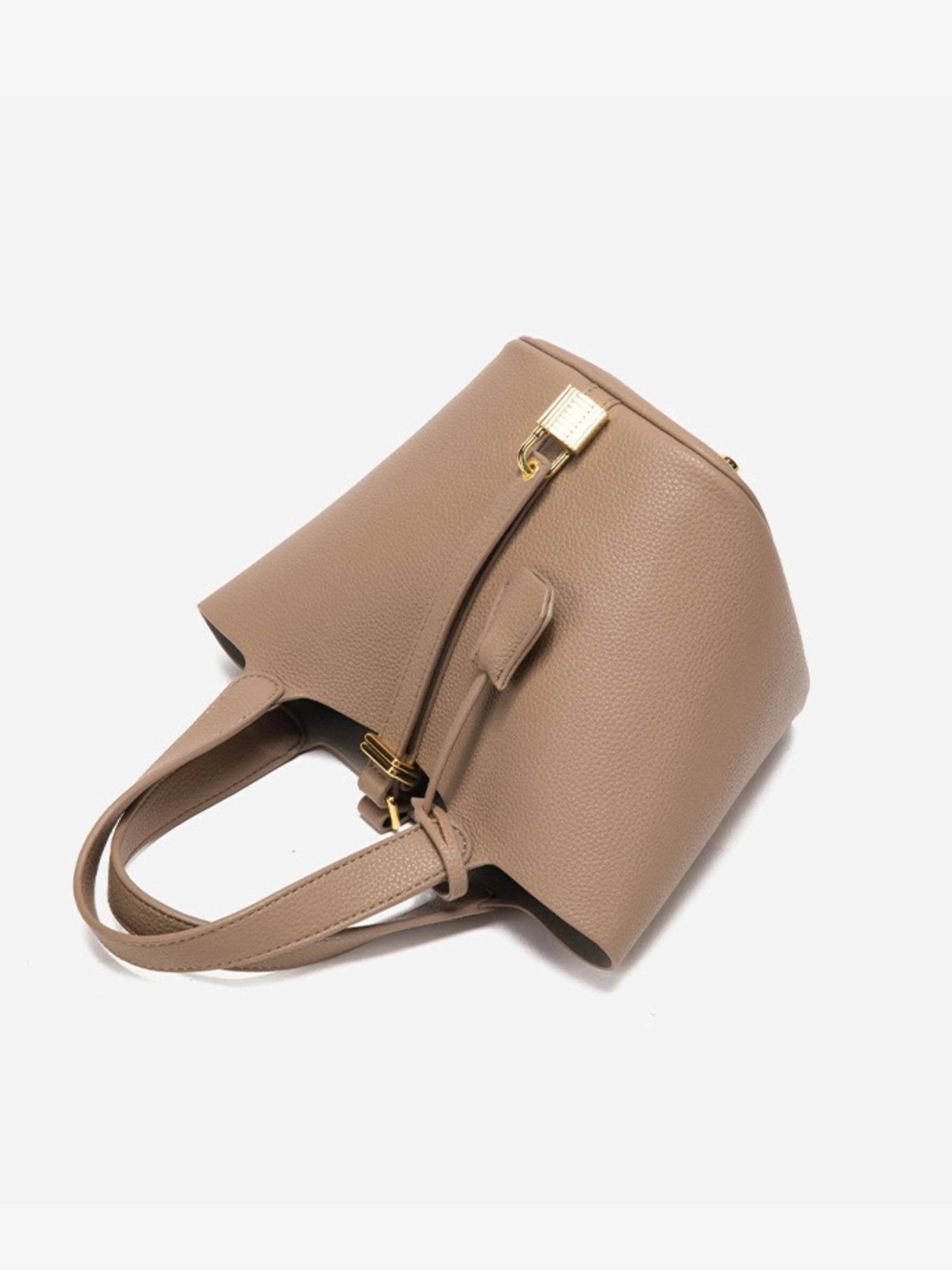 Women's Leather Bucket Handbag with Gold-Tone Hardware
