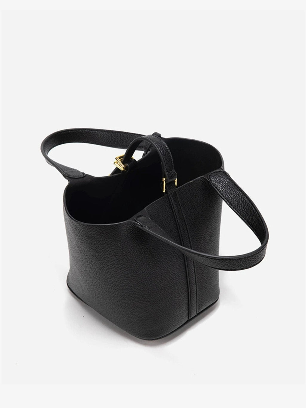 Women's Leather Bucket Handbag with Gold-Tone Hardware