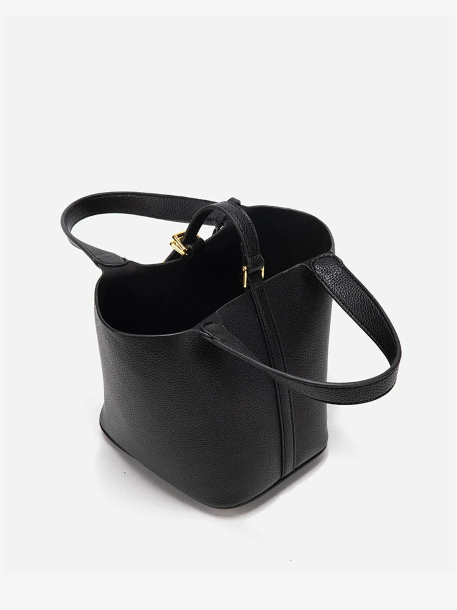 Women's Leather Bucket Handbag with Gold-Tone Hardware