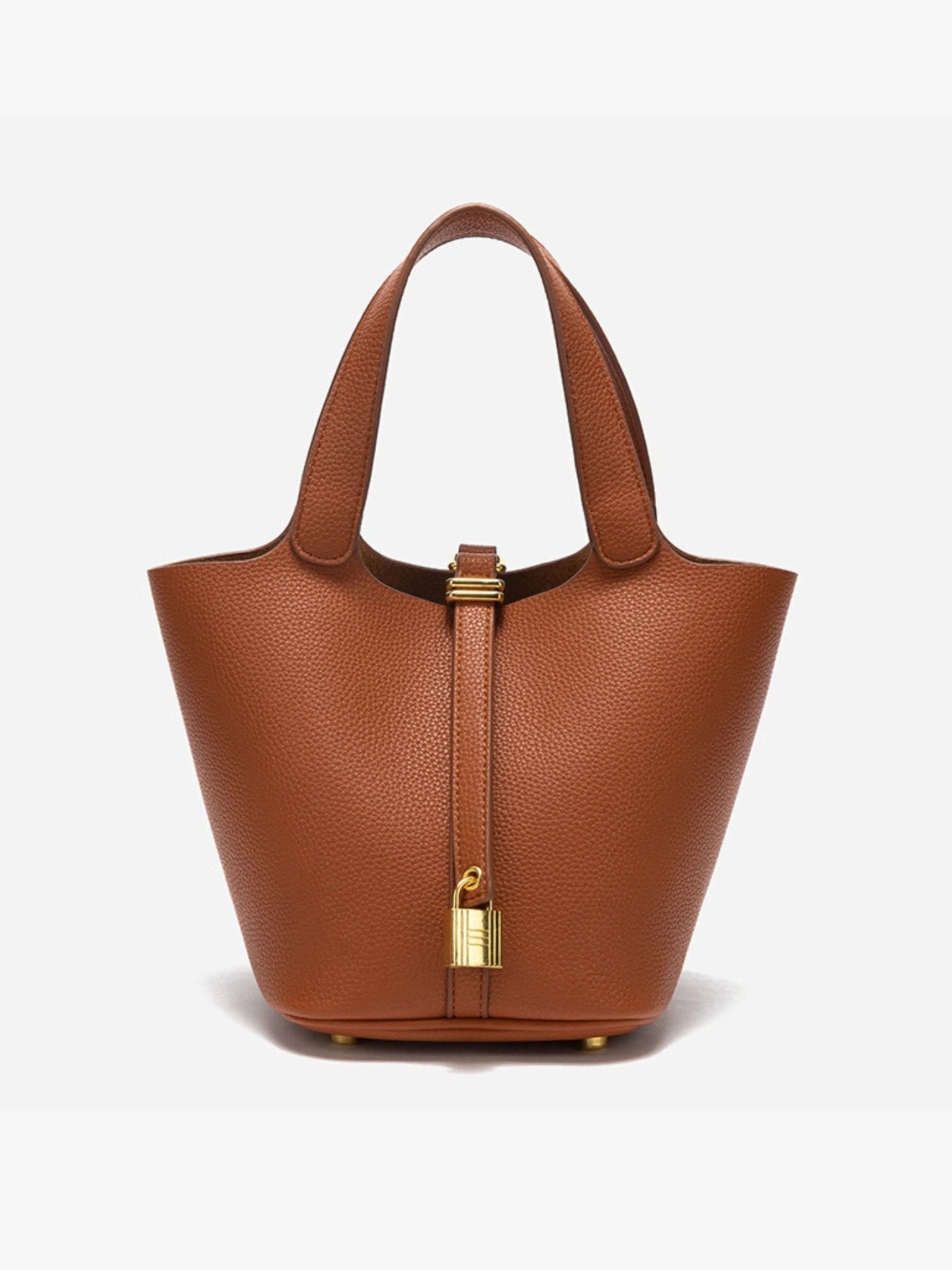 Women's Leather Bucket Handbag with Gold-Tone Hardware