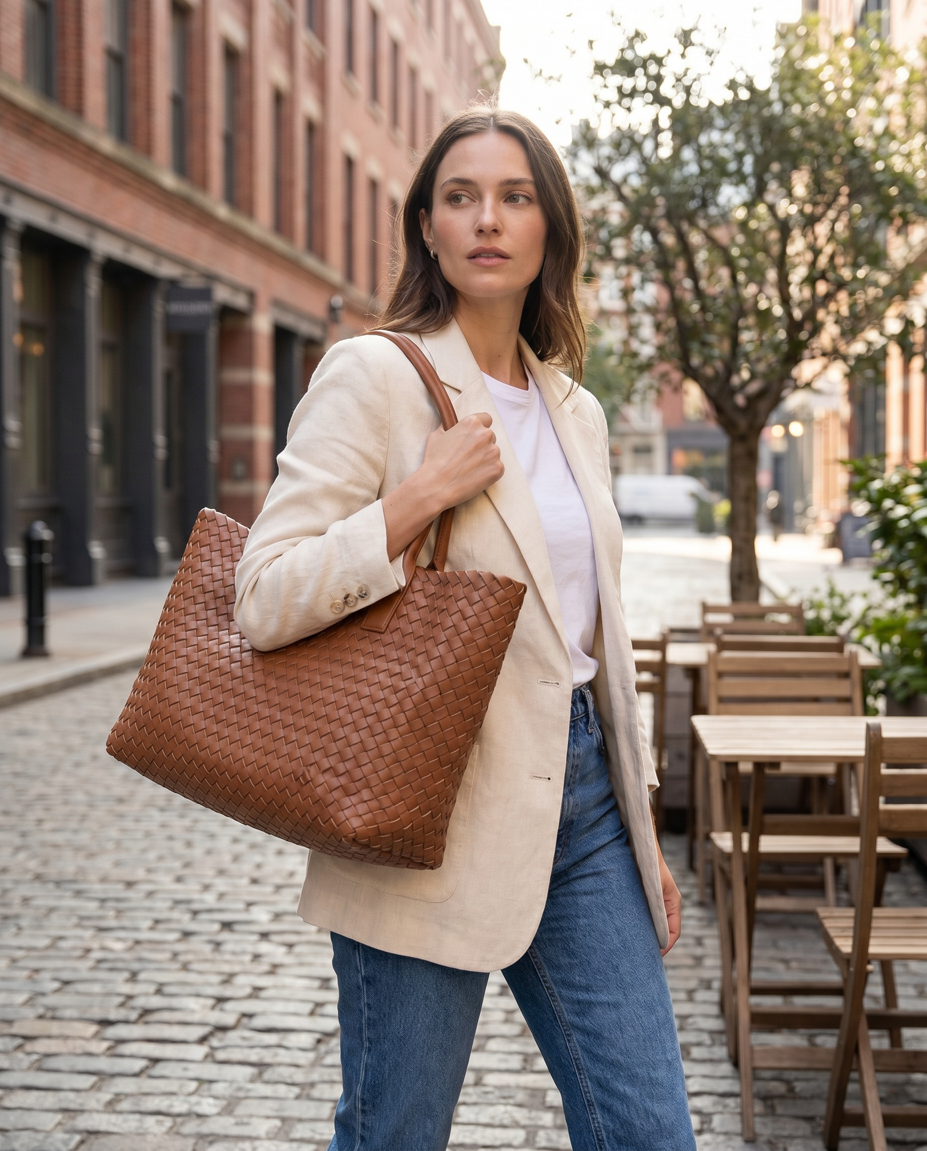 Women's Leather Woven Tote Bag - Spacious & Stylish Design