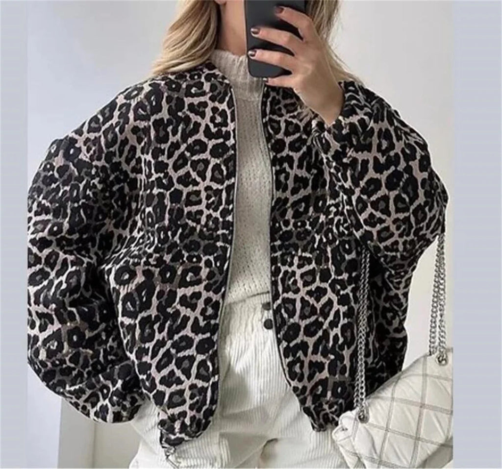 Women's Leopard Print Bomber Jacket