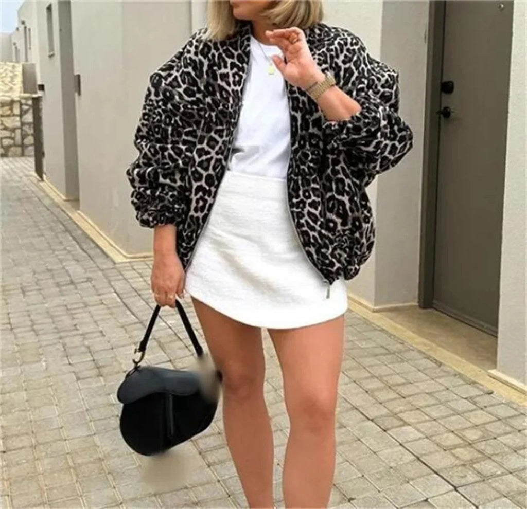 Women's Leopard Print Bomber Jacket