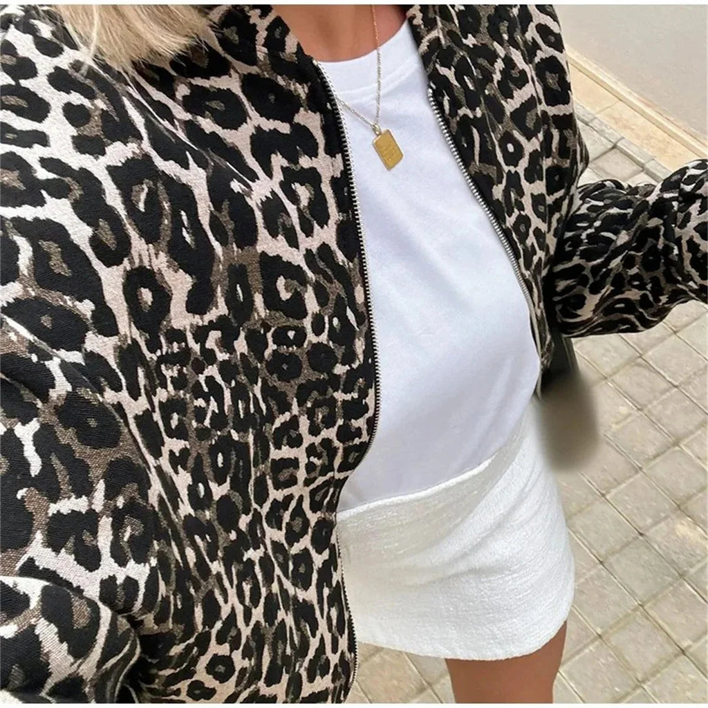 Women's Leopard Print Bomber Jacket