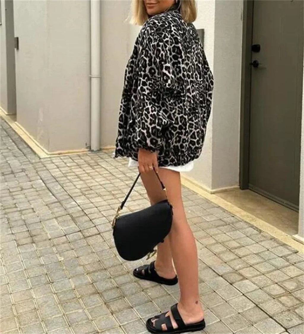 Women's Leopard Print Bomber Jacket