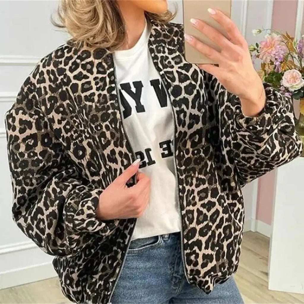 Women's Leopard Print Bomber Jacket