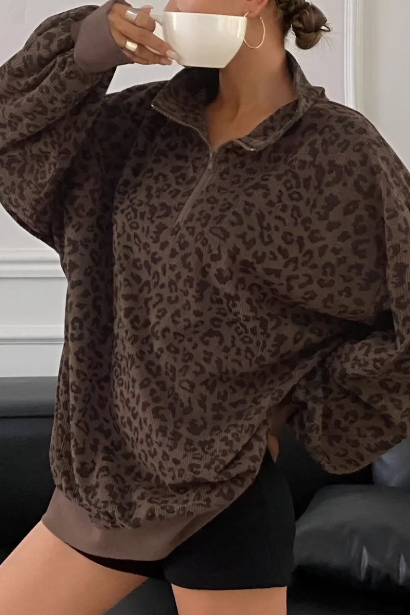 Women's Leopard Print Sweater with Relaxed Fit