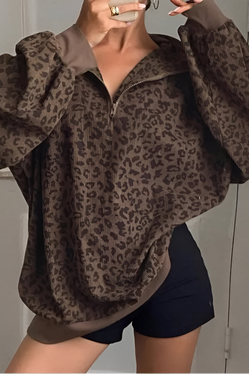 Women's Leopard Print Sweater with Relaxed Fit