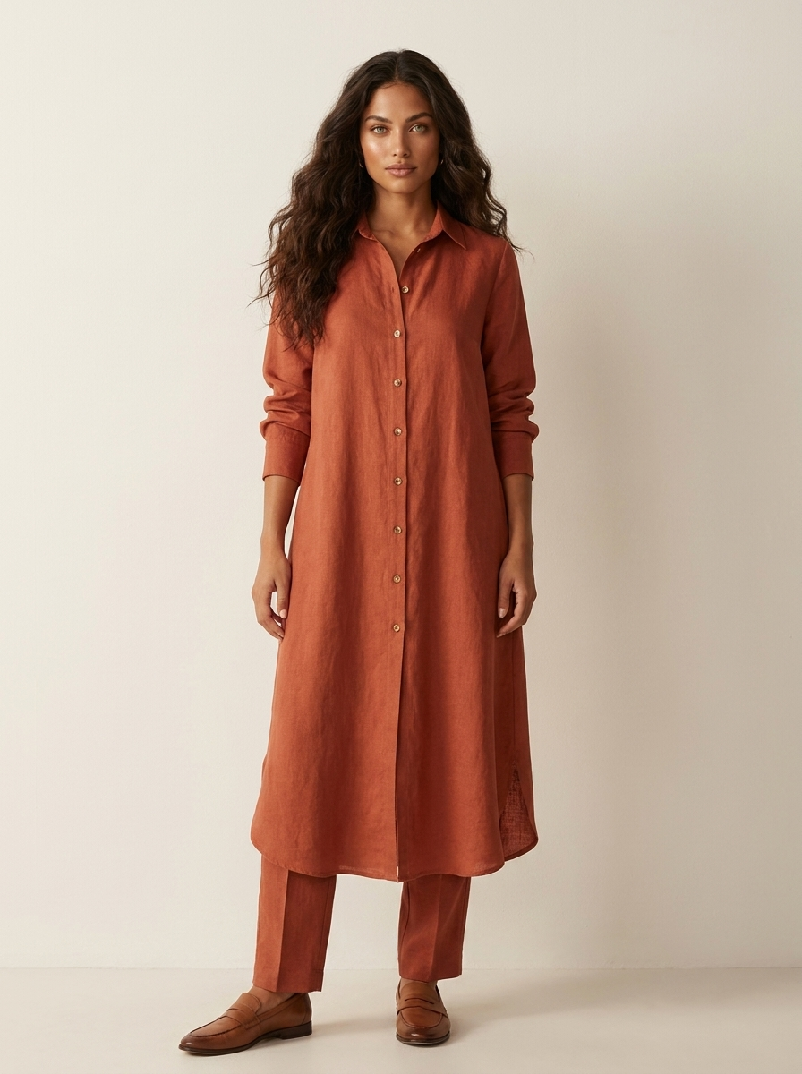 Women's Linen Blouse and Wide Trousers Set for Holiday Clothes