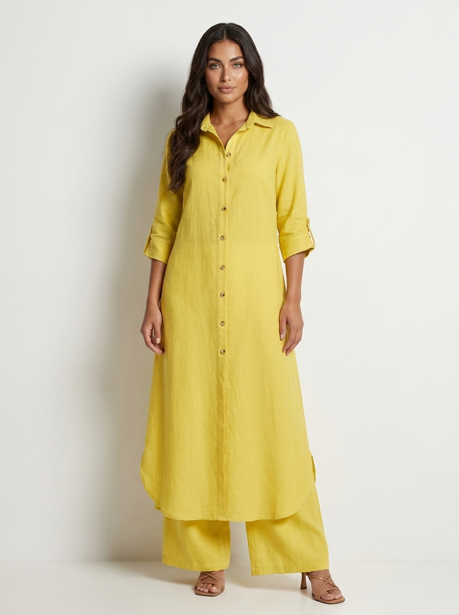 Women's Linen Blouse and Wide Trousers Set for Holiday Clothes