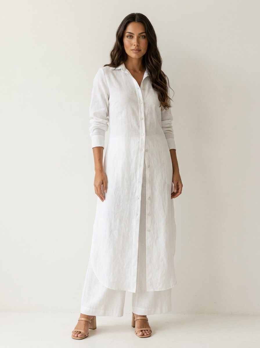 Women's Linen Blouse and Wide Trousers Set for Holiday Clothes
