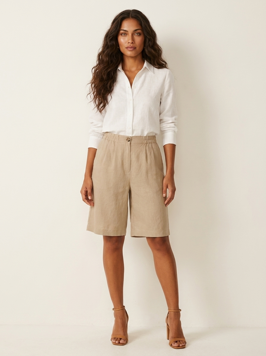 Women's Linen Look Bermuda Shorts