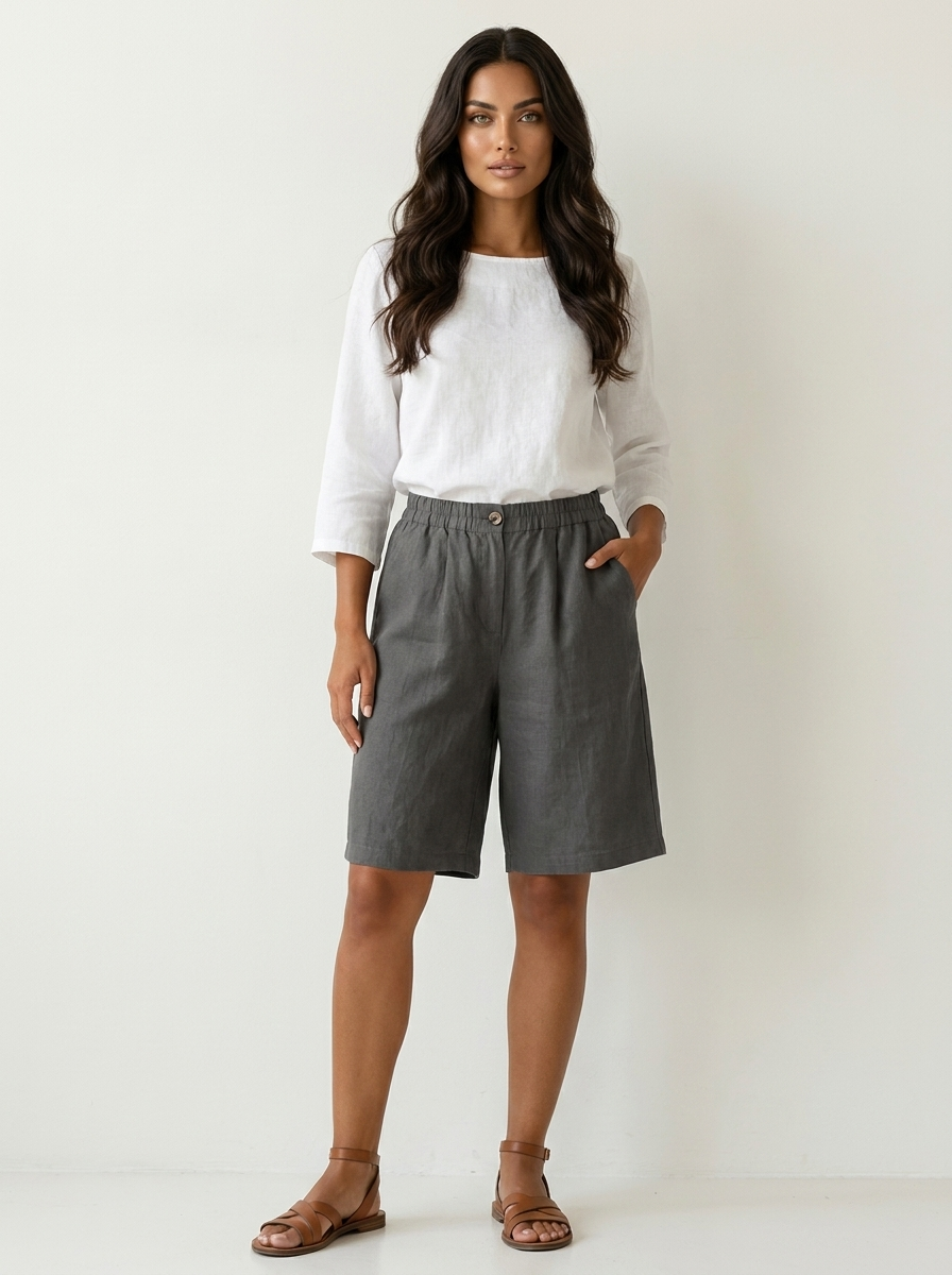 Women's Linen Look Bermuda Shorts