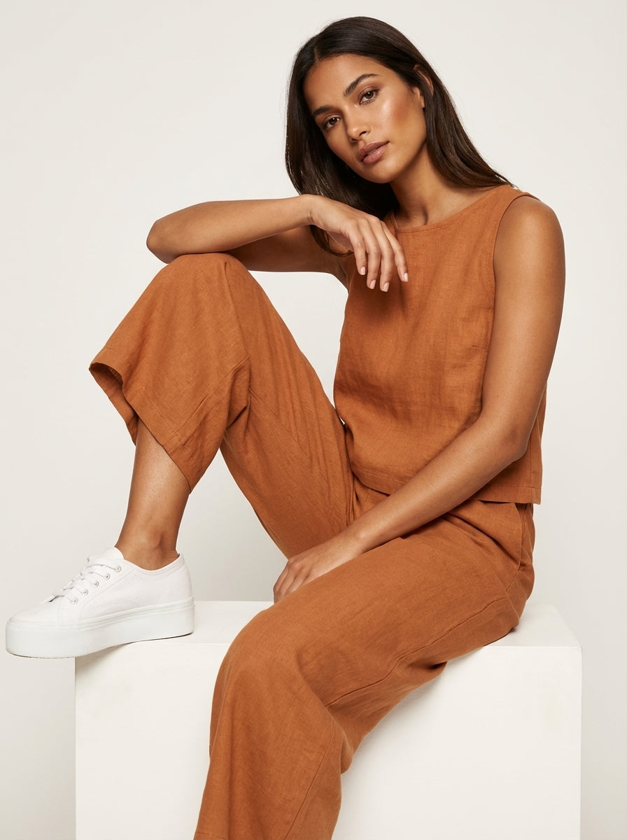 Women’s Linen Look Two-Piece Set with Wide Trousers