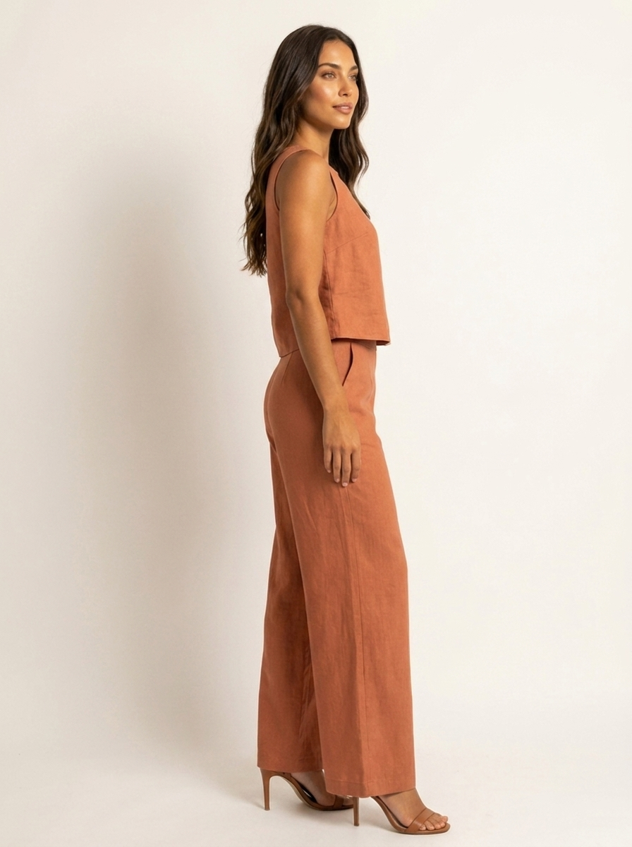 Women’s Linen Look Two-Piece Set with Wide Trousers