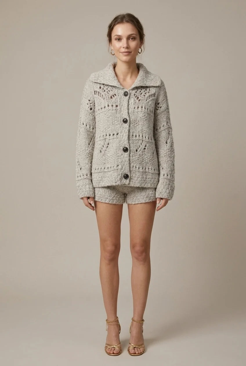 Women's Long Cardigan Sweater with Cable Knit Design