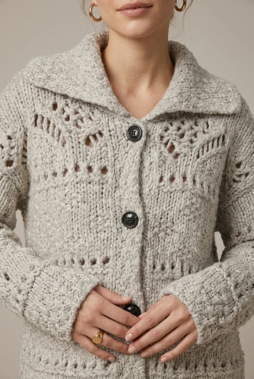 Women's Long Cardigan Sweater with Cable Knit Design