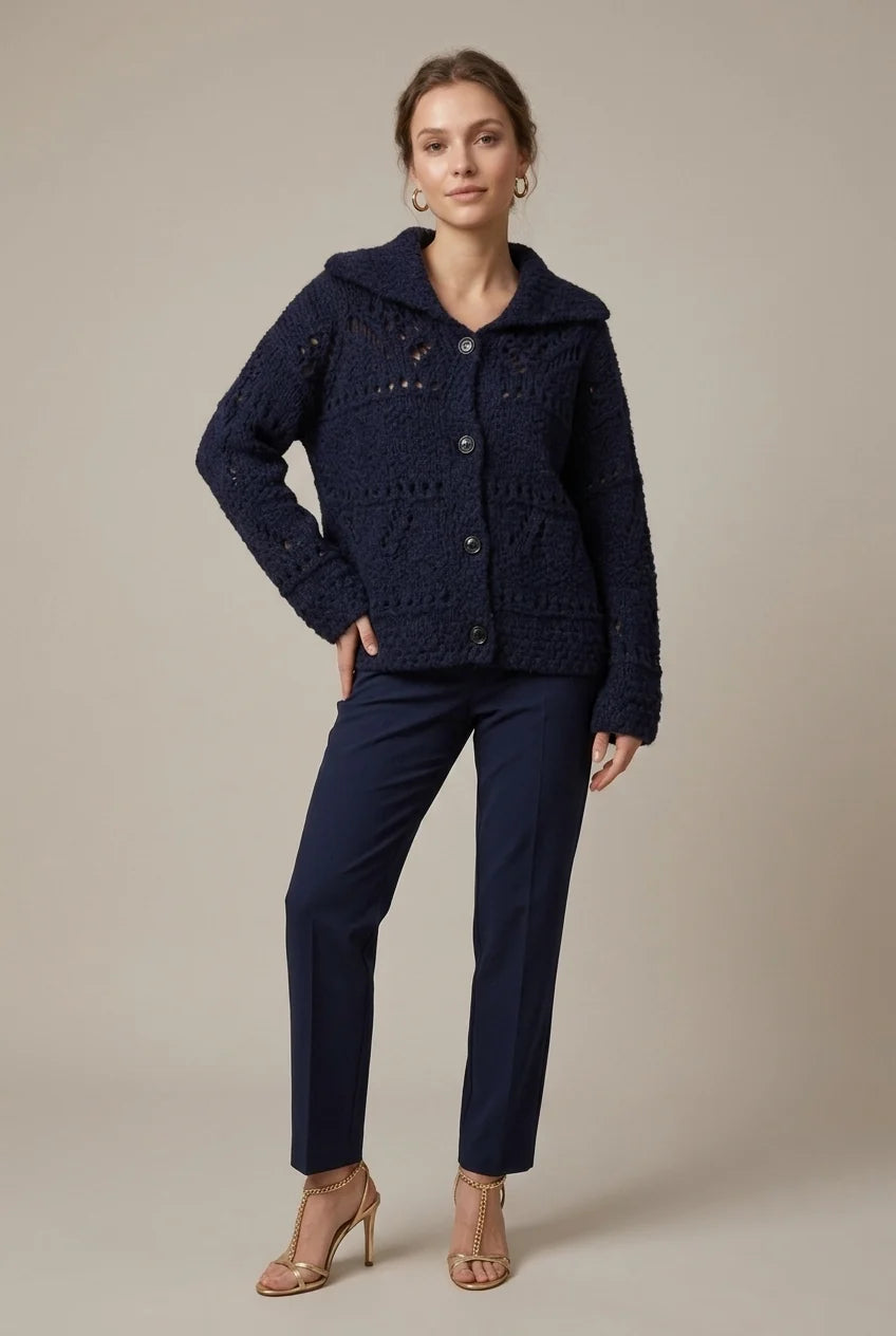 Women's Long Cardigan Sweater with Cable Knit Design