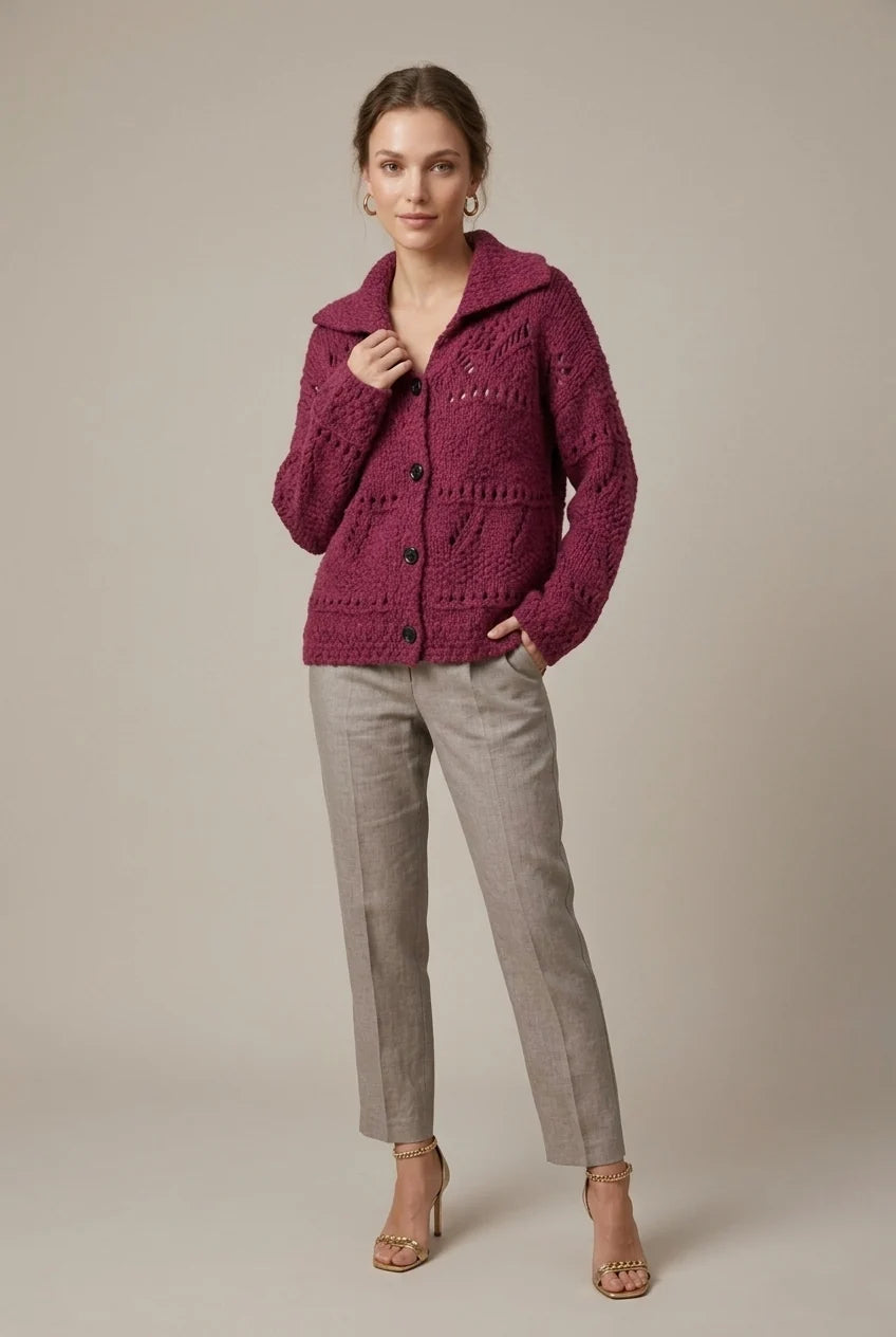 Women's Long Cardigan Sweater with Cable Knit Design