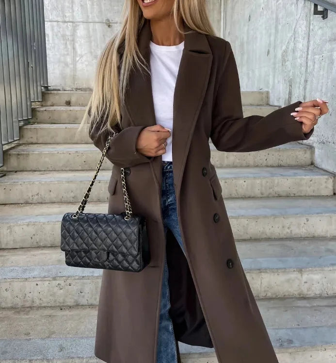Women's Long Lapel Button Front Trench Coat 0