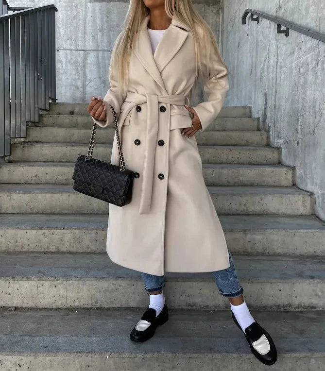 Women's Long Lapel Button Front Trench Coat 1