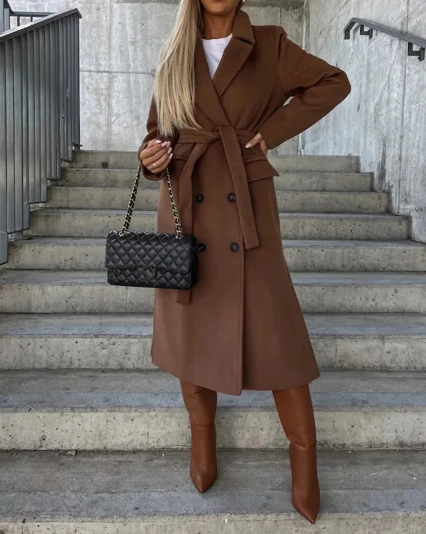 Women's Long Lapel Button Front Trench Coat 2