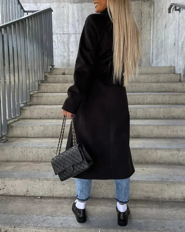 Women's Long Lapel Button Front Trench Coat 5