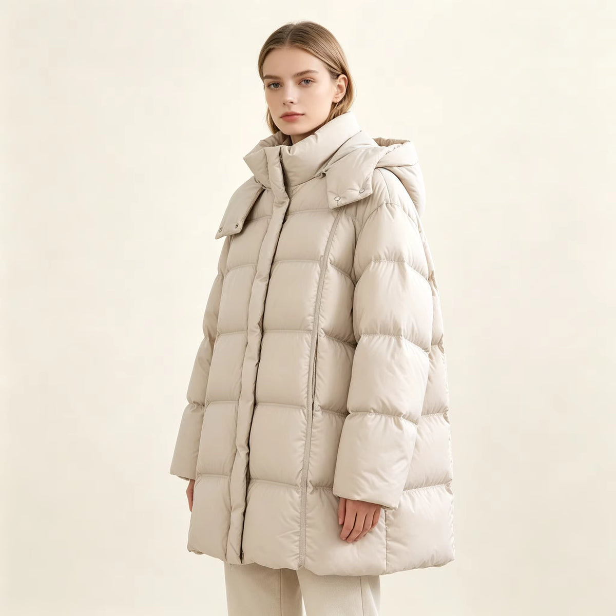 Women's Long Quilted Hooded Jacket