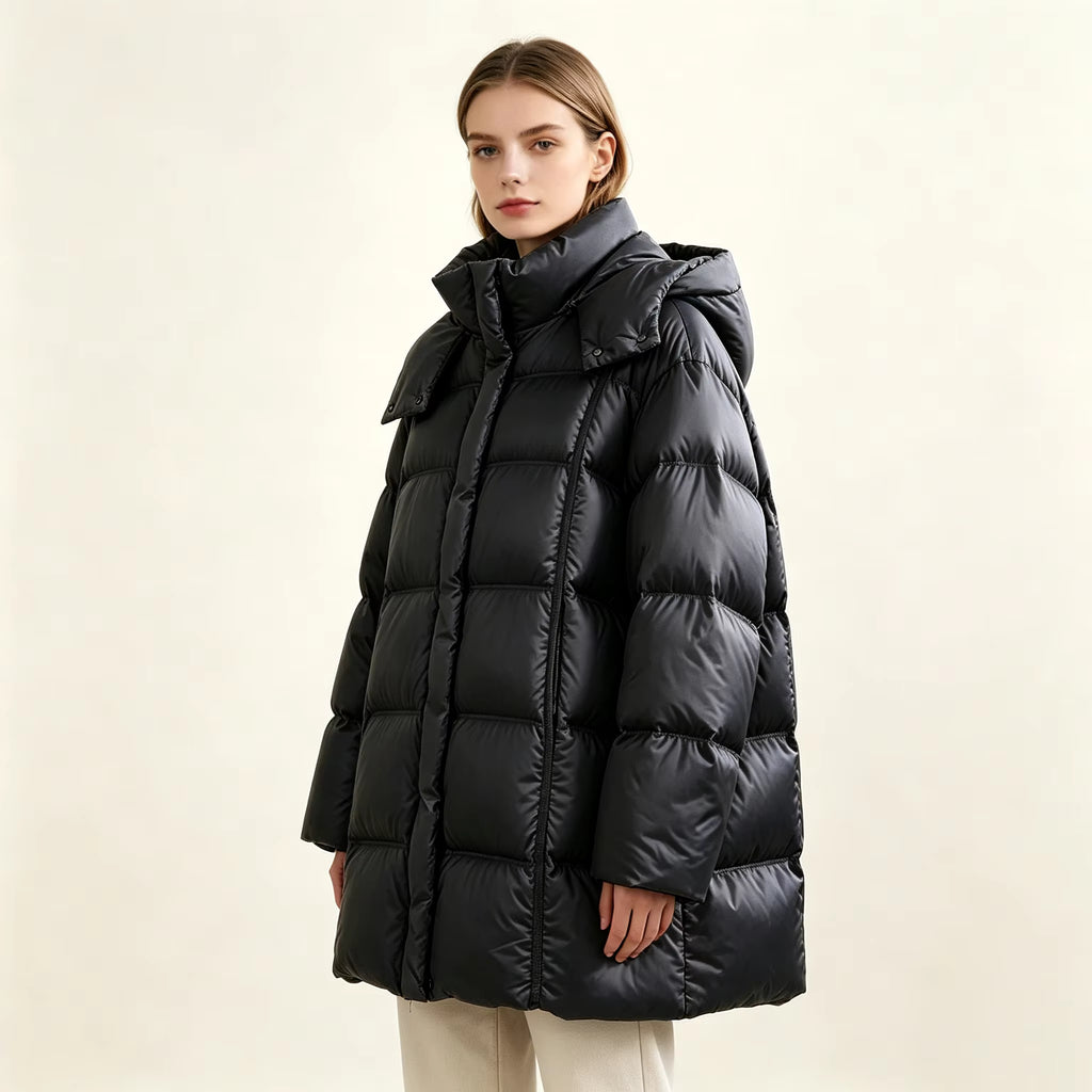 Women's Long Quilted Hooded Jacket