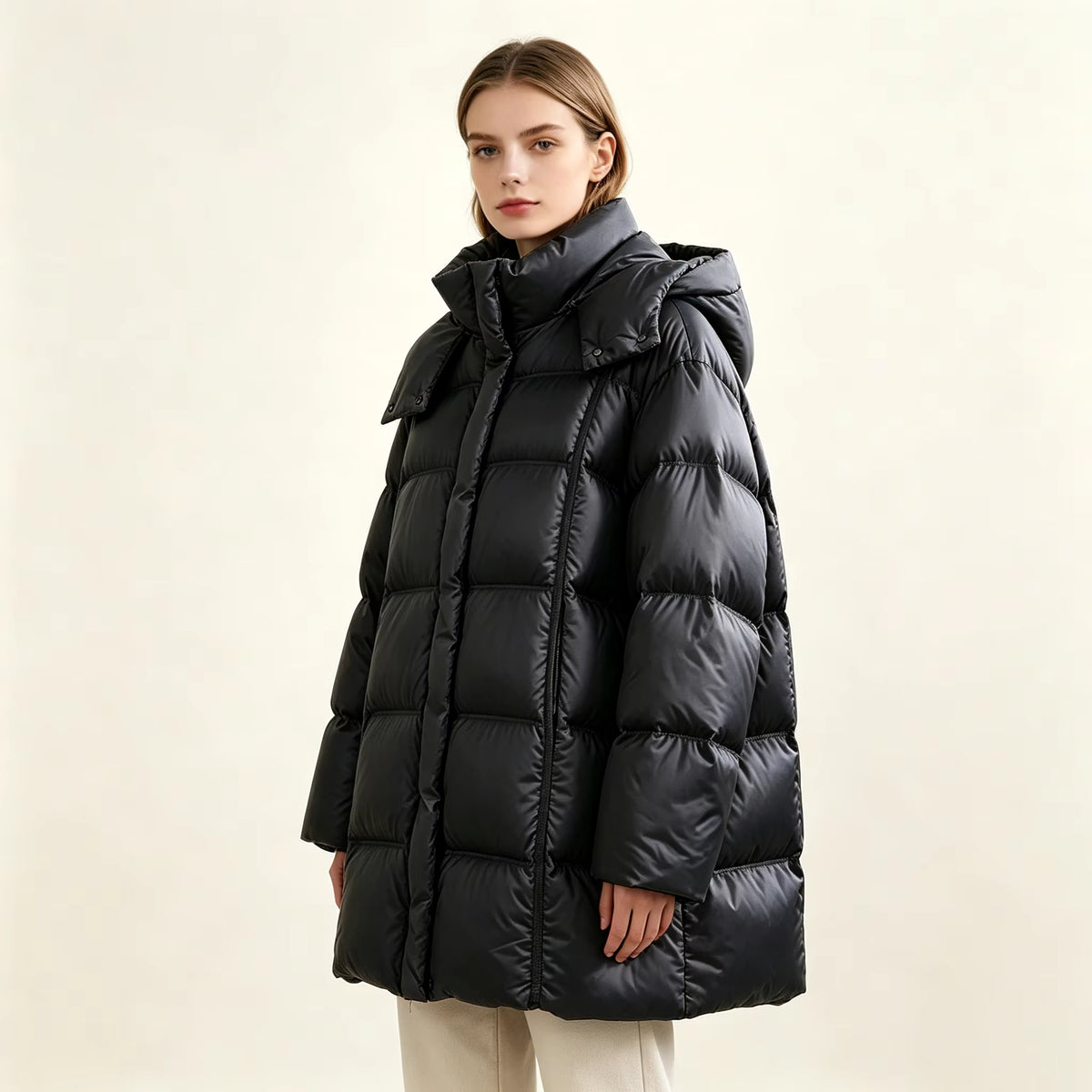 Women's Long Quilted Hooded Jacket