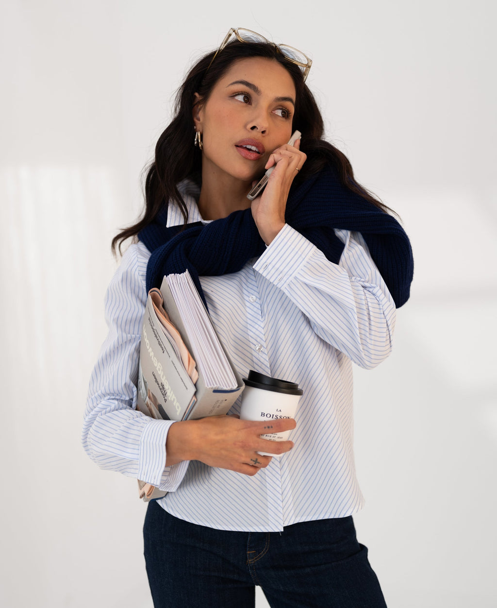 Women's Long Sleeve V-Shape Blouse with Button Closure