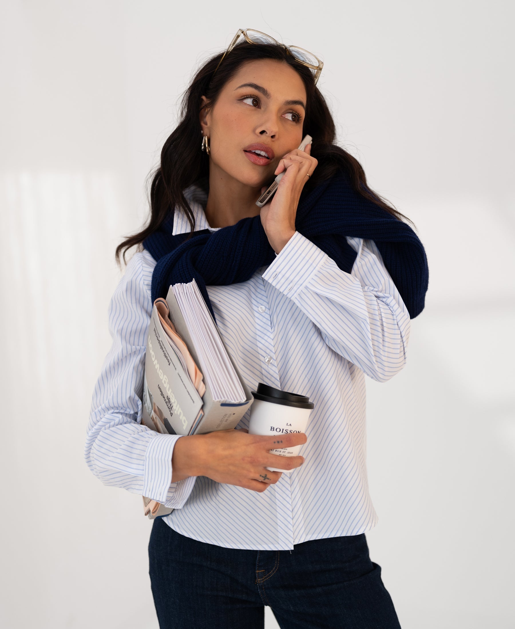 Women's Long Sleeve V-Shape Blouse with Button Closure