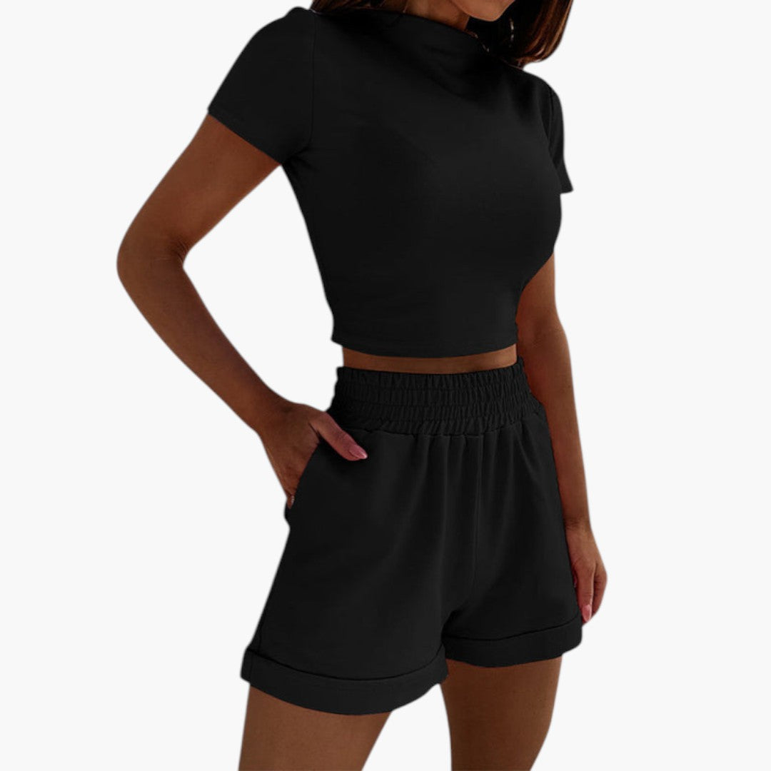 Women's Loungewear Two-Piece Cropped Top and Shorts Set