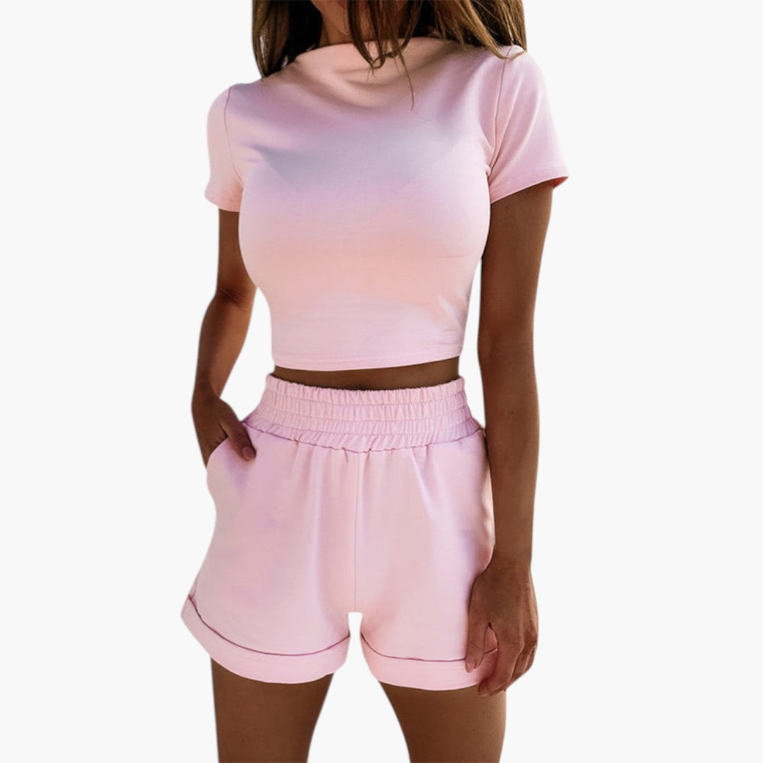 Women's Loungewear Two-Piece Cropped Top and Shorts Set