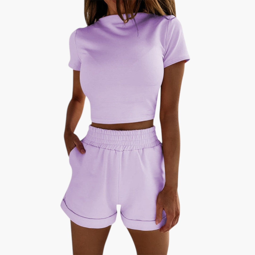 Women's Loungewear Two-Piece Cropped Top and Shorts Set