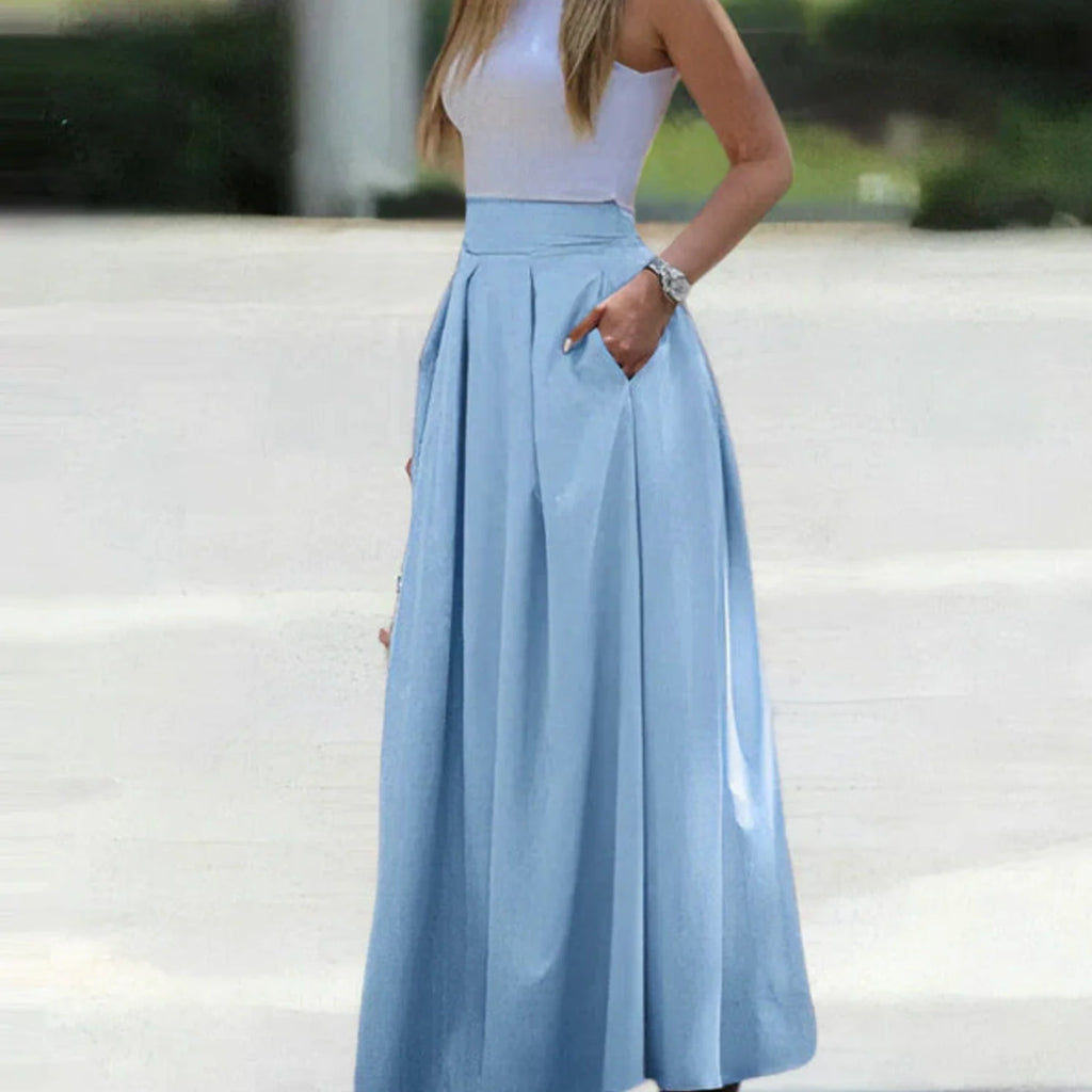 Women's Maxi Skirt with Wide Pleats and Front Pocket 4