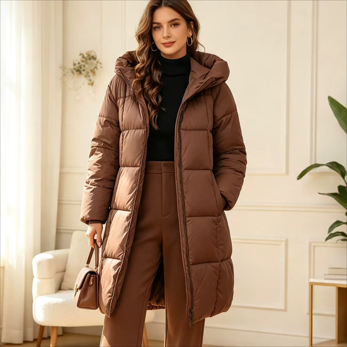 Women's Mid-Length Hooded Parka Coat