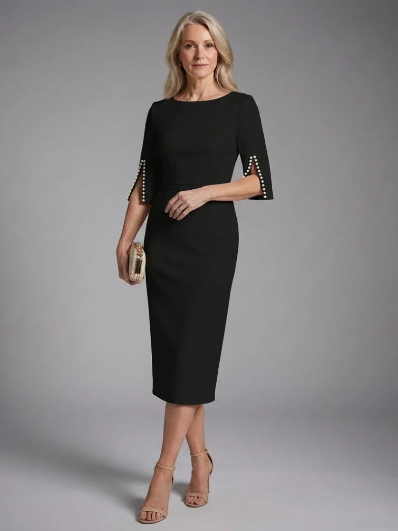 Women's Midi Dress with Three-Quarter Sleeves