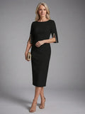 Women's Midi Dress with Three-Quarter Sleeves