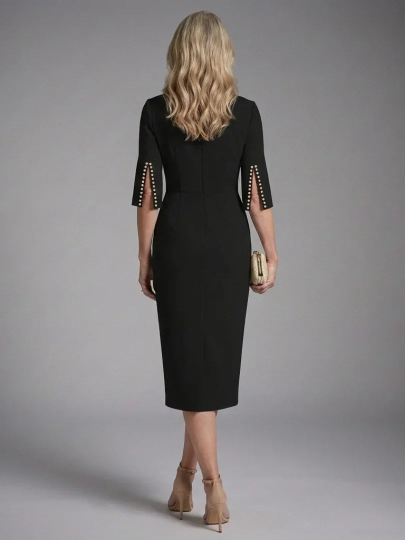 Women's Midi Dress with Three-Quarter Sleeves