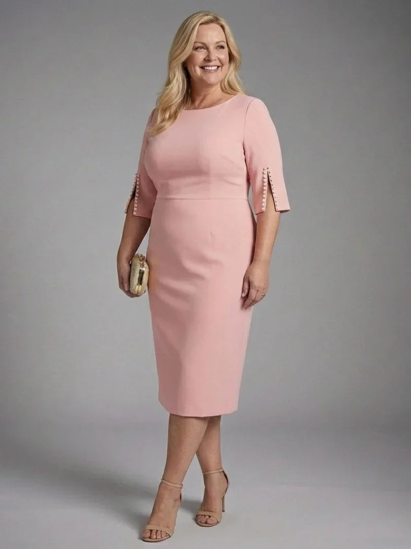 Women's Midi Dress with Three-Quarter Sleeves