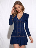 Women's Stretch Mini Dress with Flattering V-Neck
