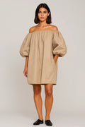 Women's Off-Shoulder Mini Summer Dress with Voluminous Sleeves