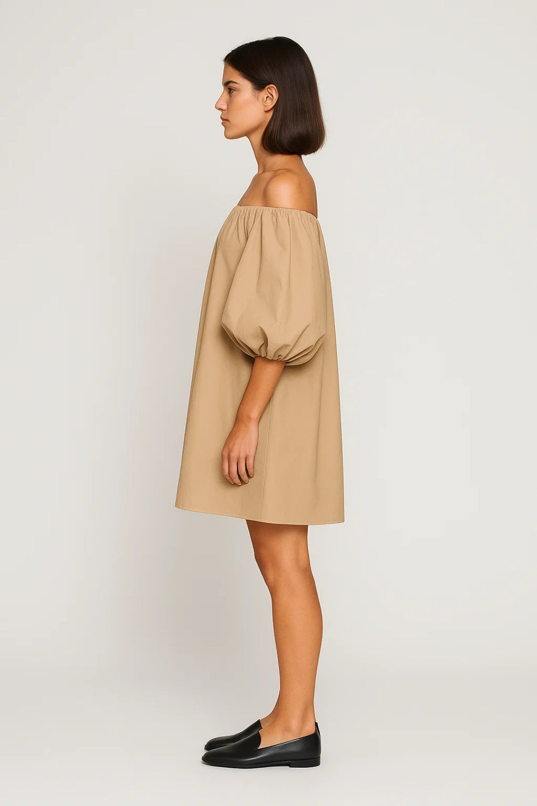 Women's Off-Shoulder Mini Summer Dress with Voluminous Sleeves